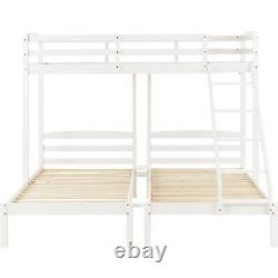 Lit superposé en bois de pin massif avec échelle à table triple 3FT pour enfants, en blanc.
