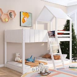 Lit superposé en bois de pin massif avec échelle à trois couchettes pour enfants de taille simple 3FT en blanc