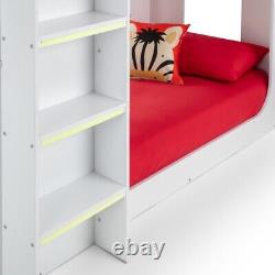 Lit superposé en bois, lit superposé de rangement en bois blanc Vénus avec bureau d'extrémité 3ft