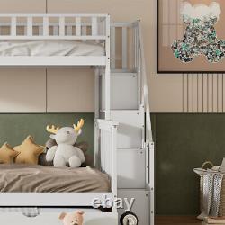 Lit superposé en bois massif avec escalier et lit gigogne Cadre de lit simple double pour enfants