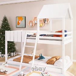 Lit superposé en bois pour enfants avec cadre de lit simple de 3 pieds et cabane en bois avec une canopée.