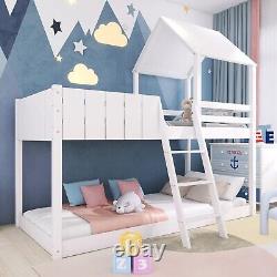 Lit superposé en bois pour enfants de 3 pieds avec cabane en forme d'arbre, lit mezzanine blanc QS