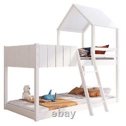 Lit superposé en bois pour enfants de 3FT, lit mezzanine, cabane dans les arbres, lit mi-hauteur blanc QD
