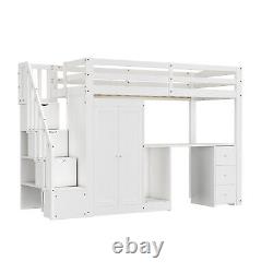 Lit superposé pour enfants 3FT avec cadre de lit en bois, armoire et bureau MR