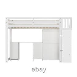 Lit superposé pour enfants 3FT avec cadre de lit en bois, armoire et bureau haut