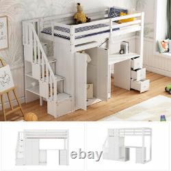 Lit superposé pour enfants 3FT avec cadre de lit en bois, armoire et bureau haut