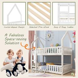 Lit superposé pour enfants avec échelle, cadre en bois massif, lit jumeau 3FT, blanc