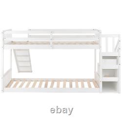 Lit superposé pour enfants avec toboggan, échelle et cadre de lit simple en pin blanc de 3 pieds.