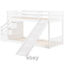 Lit superposé pour enfants avec toboggan, échelle et cadre de lit simple en pin blanc de 3 pieds.