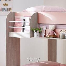 Lit superposé rose, lit superposé en bois rose pastel Mars avec lit gigogne, 3ft