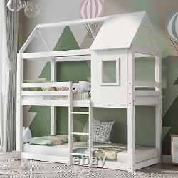 Lit superposé simple 3FT Maison d'arbre en bois pour enfants avec cadre en pin, maisonnette et baldaquin TY