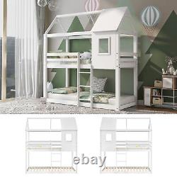 Lit superposé simple 3FT Maison d'arbre en bois pour enfants avec cadre en pin, maisonnette et baldaquin TY