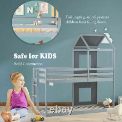 Lit superposé simple 3FT en bois pour enfants avec cadre de lit en bois et maison de repos avec auvent gris