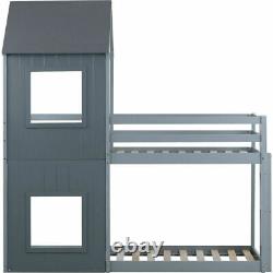Lit superposé simple 3FT en bois pour enfants avec cadre de lit en bois et maison de repos avec auvent gris