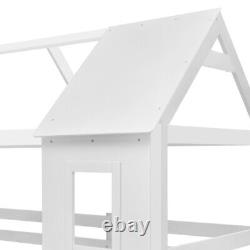 Lit superposé simple 3FT en bois pour enfants avec cadre en bois de pin, maisonnette en forme de cabane et baldaquin blanc.