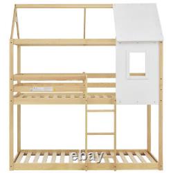 Lit superposé simple Treehouse en bois de pin avec cadre en bois pour enfants et une maisonnette en bois avec auvent.