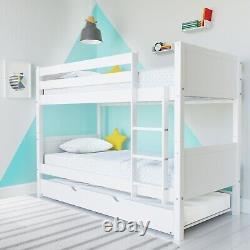 Lit superposé simple en bois blanc détachable avec tiroir-lit et échelle