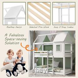 Lit superposé simple en pin pour enfants avec cadre en bois de maison dans l'arbre et auvent QZ
