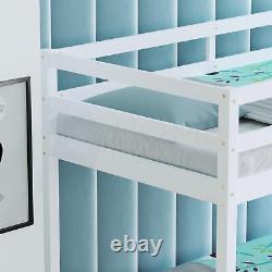 Lit superposé triple couchette en bois de pin cadre enfant double et simple 4FT6 3FT blanc