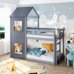 Lits superposés en bois, cadre de lit cabane arboricole, lit simple 3FT, cabine pour enfants, maisonnette avec baldaquin.
