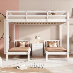 Lits superposés en bois de pin avec cadre de lit triple haute avec table de nuit pour enfants
