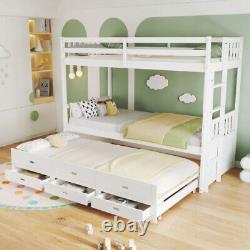Lits superposés en bois pour enfants de 3 pieds avec lit escamotable et tiroirs QS