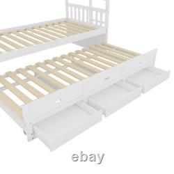 Lits superposés en bois pour enfants de 3 pieds avec lit escamotable et tiroirs QS