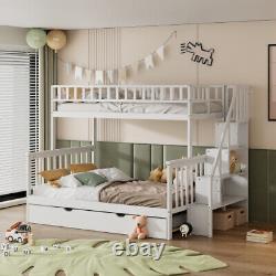 Lits superposés en bois pour enfants de 3 pieds et 4 pieds 6 avec escaliers et cadre de lit gigogne rétractable QN