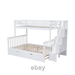 Lits superposés en bois pour enfants de 3 pieds et 4 pieds 6 avec escaliers et cadre de lit gigogne rétractable QN