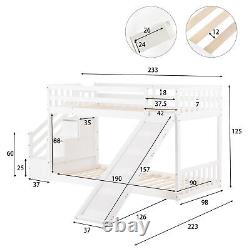 Lits superposés pour enfants, cadre de lit en bois simple de 3 pieds avec toboggan et escaliers, lit cabane blanc.