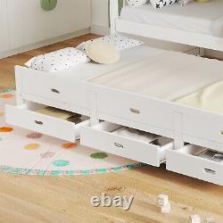 Lits superposés pour enfants en pin massif avec cadre de lit simple de 3 pieds et lit gigogne 3 tiroirs