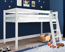 Lits superposés pour enfants mi-hauteur avec échelle, cadre de lit en bois de pin, lit cabane.