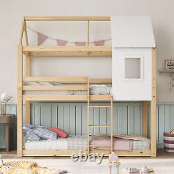 Lits superposés simples de 3 pieds cadre de lit en bois pour cabane arbre avec auvent pour enfants en bas âge