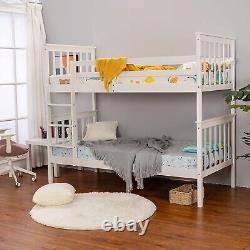 Lits superposés triples Lit double pour enfants Cadre de lit en bois blanc avec escaliers