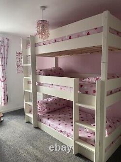Lits superposés triples enfants enfants, hauts dormeurs, cadre de lit en bois de pin simple de 3 pieds.