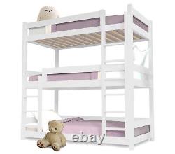 Lits superposés triples pour enfants en pin, cadre de lit en bois simple de 3 pieds de hauteur.