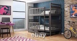 Tout nouveau lit superposé en bois moderne Monika avec rangement en graphite.